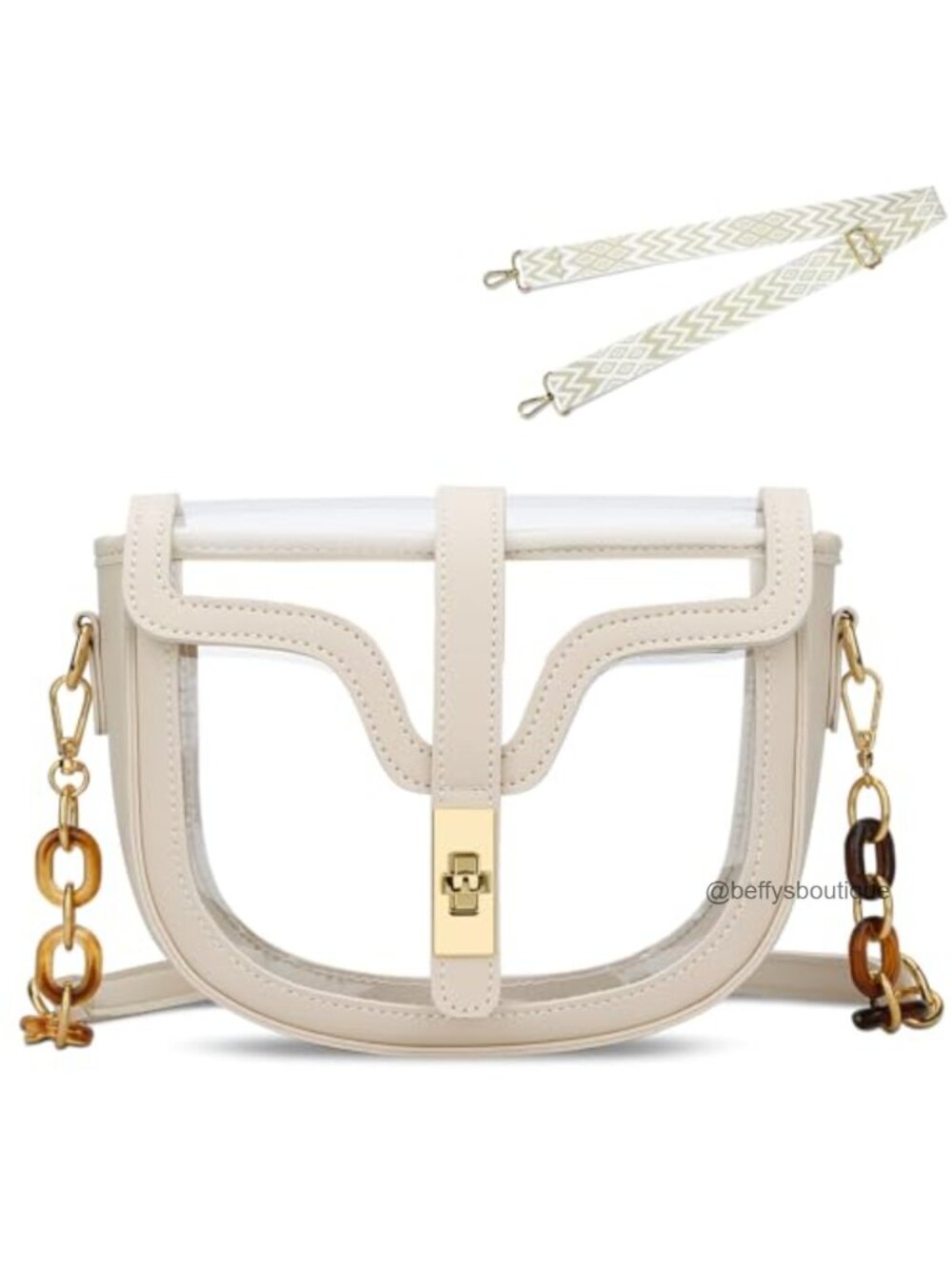 Clear PVC Crossbody Bag Stadium Approved with Vegan Leather Trim